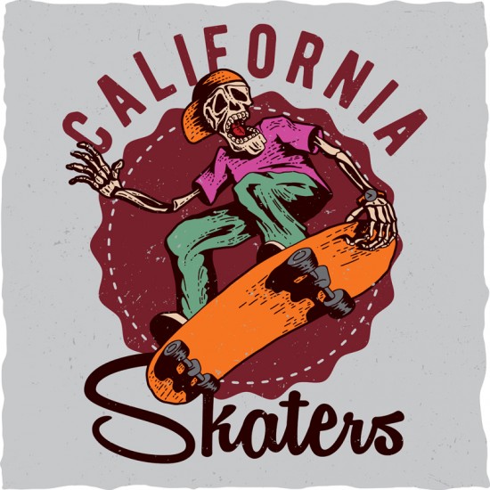 California Skull Skater Printed Graphic T-shirt