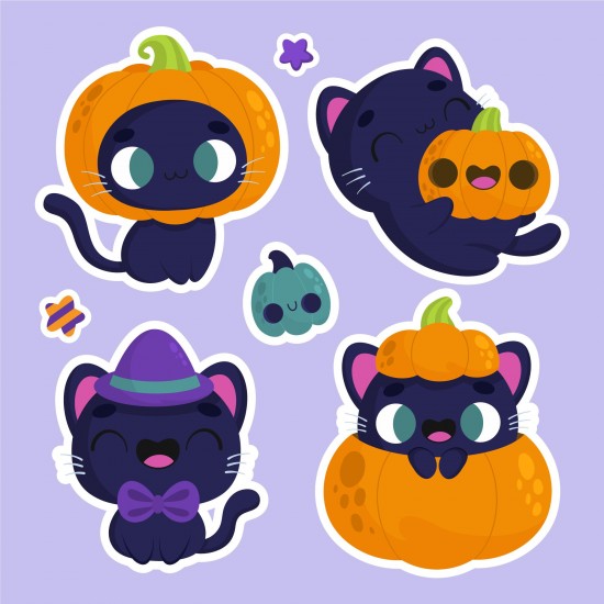 4 Pc Cute Cat Halloween Stickers Self Adhesive Pumpkin for Kids Toddlers Halloween Party